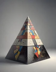 Foto auf Acrylglas 3D Pyramid with Various Geometric Patterns and Colors, De Stijl Style, Generative AI © OZMedia