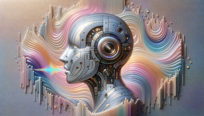 Futuristic voice recognition interface with Y2K aesthetics and serene chromatics