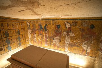 The tomb of Tutankhamun in the Valley of the Kings, the area where rock-cut tombs were excavated...