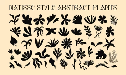Tuinposter Mattise style abstract plants cutouts shapes and forms elements set. Simple flowers and leaves vector illustration collection, different types of floral decorative elements kit for design, poster  © WeirdyTales