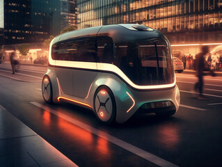 Naklejka premium Futuristic concept car designed for shared mobility, featuring sleek design and advanced technology.