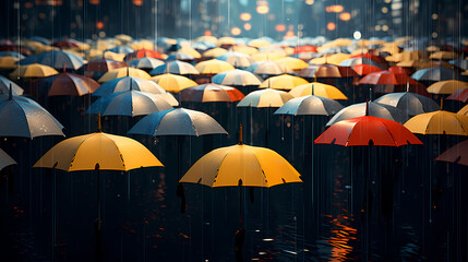 Fototapeta na wymiar Umbrella people, with differences, new ideas and special skills 