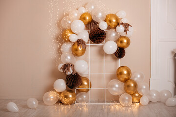 Balloon garland & decorative grid. Decorations for the birthday, holiday