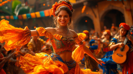 Exuberant Traditional Dance in Ornate Festival Costume