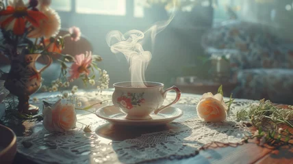 Foto op Canvas Porcelain cup of hot tea © SashaMagic