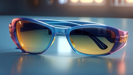 "Sunglasses on Glass Table: Photorealistic 3D Render Collection"