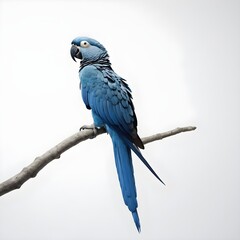 Fototapeta premium Blue macaw parrot sitting on a branch on a white background isolated