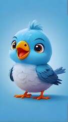 Cute baby blue bird isolated on solid pastel background, baby blue bird wallpaper for kids, Creative animal concept, commercial, editorial advertisement background