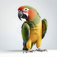 Green macaw parrot on a white background isolated