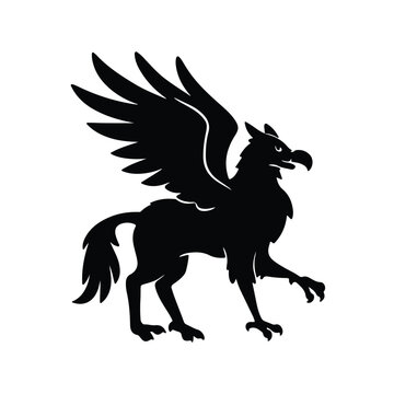 Isolated view on flying hippogriff silhouette black design