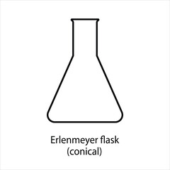 Schematic image of a conical Erlenmeyer flask on a white background. Vector.