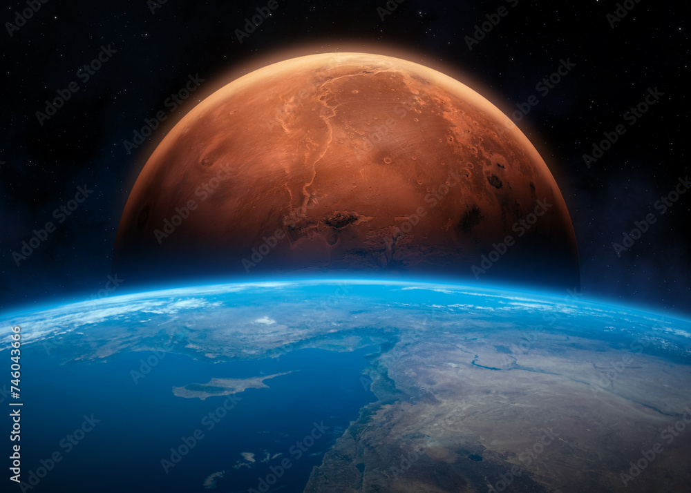 Wall mural earth and mars in space. solar system planets in deep space. the elements of this image furnished by