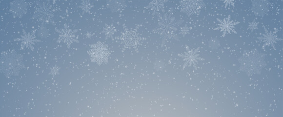 Christmas background with small falling snowflakes. Snow storm effect, blurred, cold wind with snow png. Holiday powder snow for cards, invitations, banners, advertising.