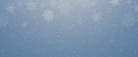 Christmas background with small falling snowflakes. Snow storm effect, blurred, cold wind with snow png. Holiday powder snow for cards, invitations, banners, advertising.