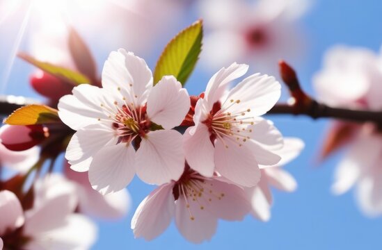 flowering trees, spring flowers, sakura branches, pink cherry blossoms, sunny day, close-up, macro photography
