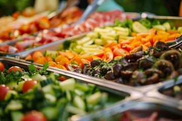 fresh vegetables in severing trays at a buffet