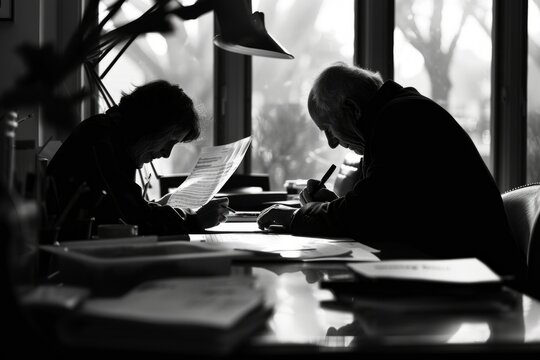 Two Business People Signing Documents At A Desk Generative AI