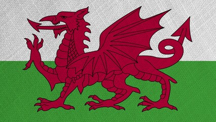 Fototapeta premium Fabric Flag of Wales, Flag of Wales, Wales Fabric flag waving in the wind.