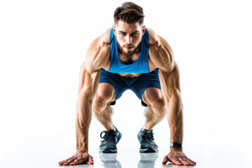 Portrait of smart man posing for exercise isolated on white background, wearing sport shirt for workout at fitness, healthy body.