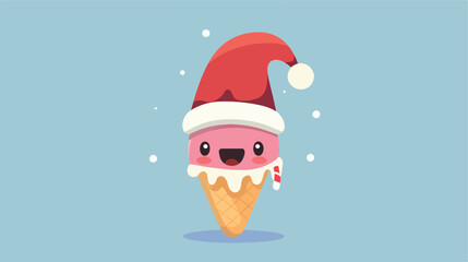 Funny smiling happy Ice cream christmas hat.Vector 