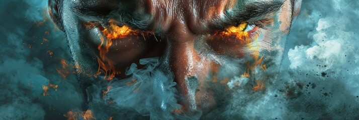 Anger Face, Angry Man with Smoke from the Nostrils - obrazy, fototapety, plakaty