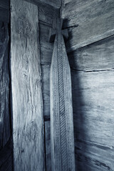 Wooden architectural detail of the monastery Sf. Arhangheli from Manastirea Village, built in 1692,...