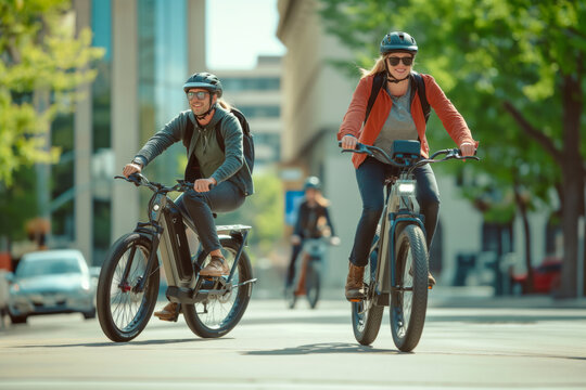 Couple with an ebike on a walk