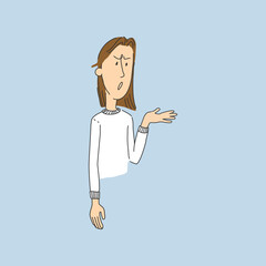 Emotions of a charismatic character in cartoon style. Thinking, reasoning, conversation, argument.