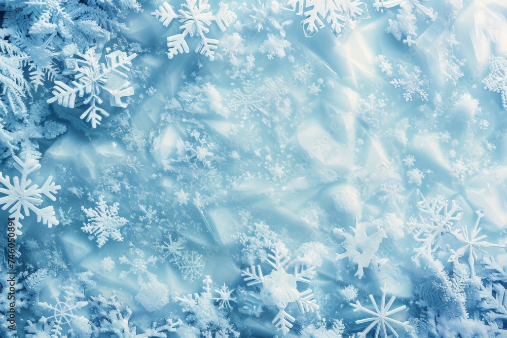 Poster abstract snowflake pattern on blue - a frosted composition showcasing a multitude of intricate snowf