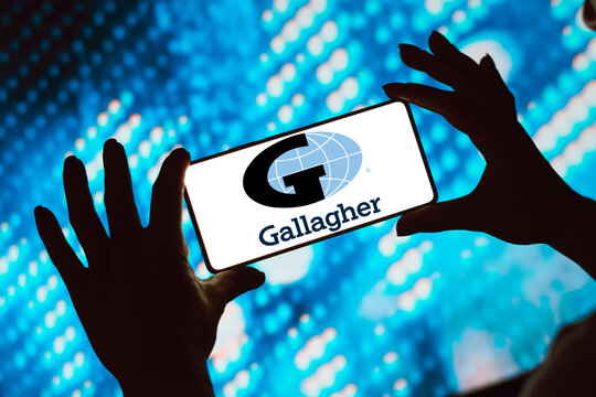 February 26, 2024, Brazil. In this photo illustration, the Arthur J. Gallagher (AJG) logo is displayed on a smartphone screen.