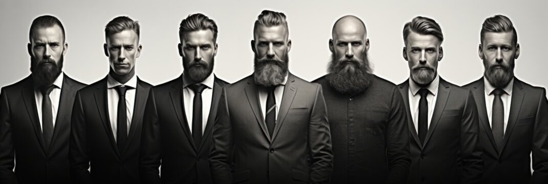 Multiple men with lengthy hair and beards standing together