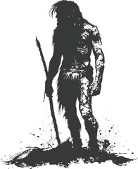 Silhouette ancient caveman black color only full body