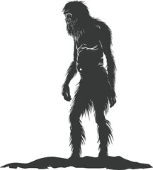 Fototapeta premium Silhouette ancient caveman black color only full body