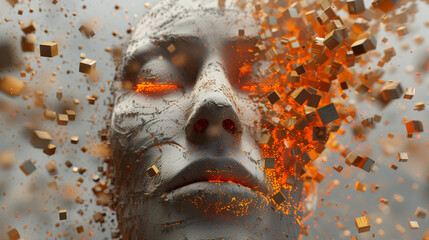 3 d rendering. abstract human head with colorful particles.