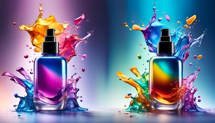 Fototapeta premium bottle perfume with colorful splashes
