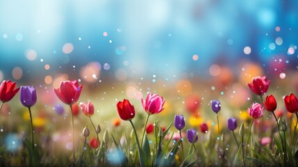 Pink tulips on blurred background with copy space, perfect for mothers day card