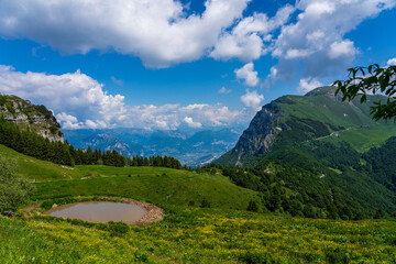 Panoramic view of the Monte Baldo mountains on Lake Garda in Italy.