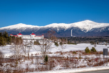 The snow capped Presidential range in New Hampshire's White Mountains