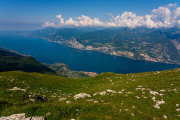 Fototapeta na wymiar Panoramic view from Monte Baldo on Lake Garda near Malcesine in Italy.