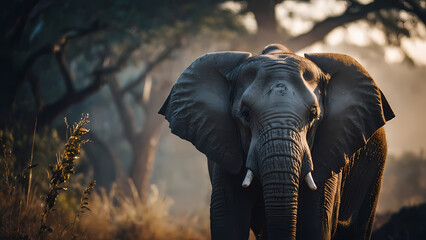Close-up of an elephant in the wild - obrazy, fototapety, plakaty