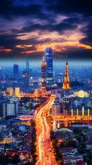 Gleaming Dusk View of Hanoi City Skyline Vibrant Architectural Marvels & Bustling Streets