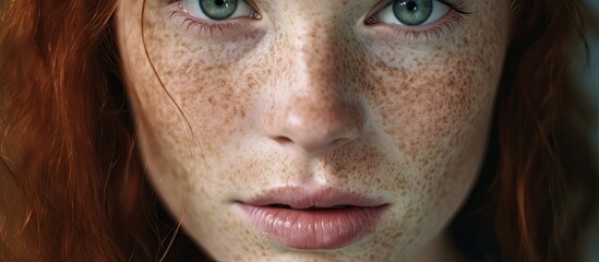 A Close Up of a Woman's Freckled Face Exuding Confidence and Natural Beauty
