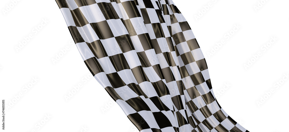 Aufkleber wavy racing checkered flag with diagonal folds. realistic 3d render