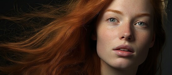 Vibrant Woman with Auburn Hair Revels in a Moment of Personal Grooming - obrazy, fototapety, plakaty