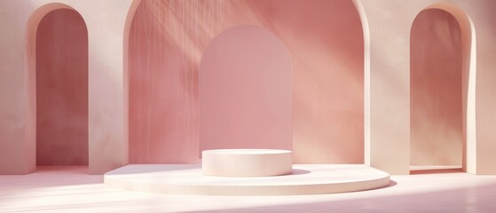 Fototapeta na wymiar Empty pink podium for product presentation on a pink wall. minimal 3 d rendering. Generative AI