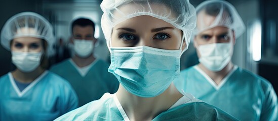 Diverse Group of Surgeons in Hospital Confidently Posing for a Team Portrait