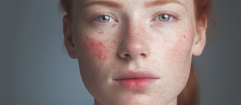 Sensitive Skin Care: Woman with Rosacea and Red Spots on Cheeks
