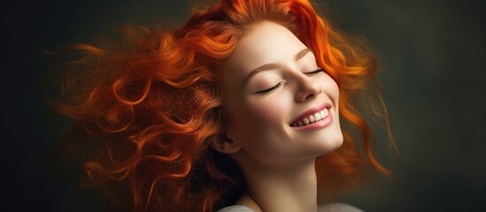 Radiant Red-Haired Woman Beaming with Joy in Elegant White Blouse - Inner Beauty and Happiness Concept
