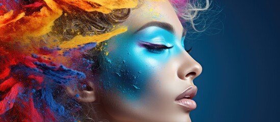 Vivid Fashion Statement: Vibrant Woman with Colorful Makeup and Whimsical Hair Design