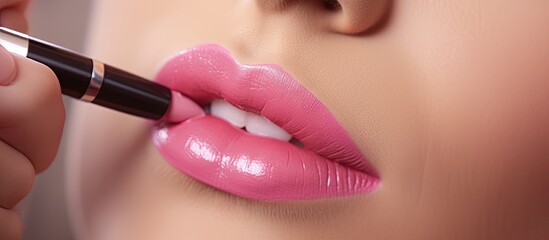 Professional Makeup Artist Enhancing Caucasian Bride's Lips with Precision Brush in Beauty Salon